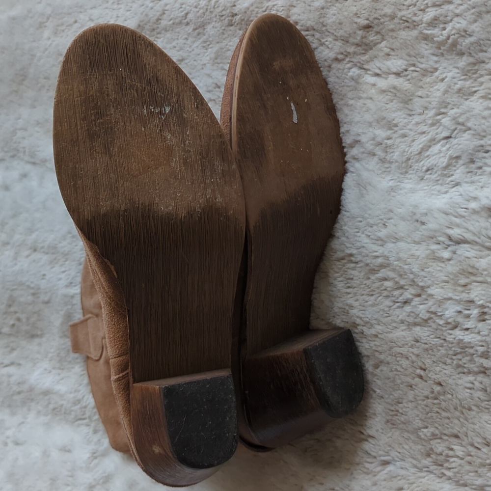 Decree Light Brown Suede Leather Ankle Western Heel Ankle Booties Shoes Size 10 - Picture 8 of 8
